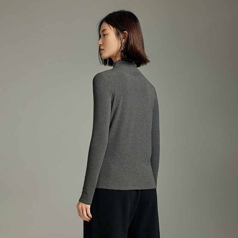 时尚深灰半高领打底衫女MOFAN摩凡2025冬新款百搭桑蚕丝修身上衣,淘宝优惠券,粉丝福利购,淘宝优惠卷