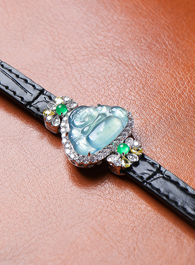 印象眸S925银镶翡翠大肚佛公手表