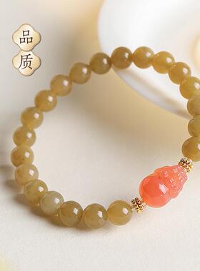 印象眸和田玉手串男女款糖玉圆珠温润单圈玛瑙貔貅手链生日礼物