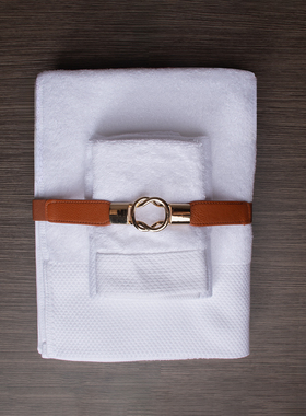 【毛巾浴巾套装】样板间卫浴皮革绑带毛巾浴巾扣三件套白色摆件