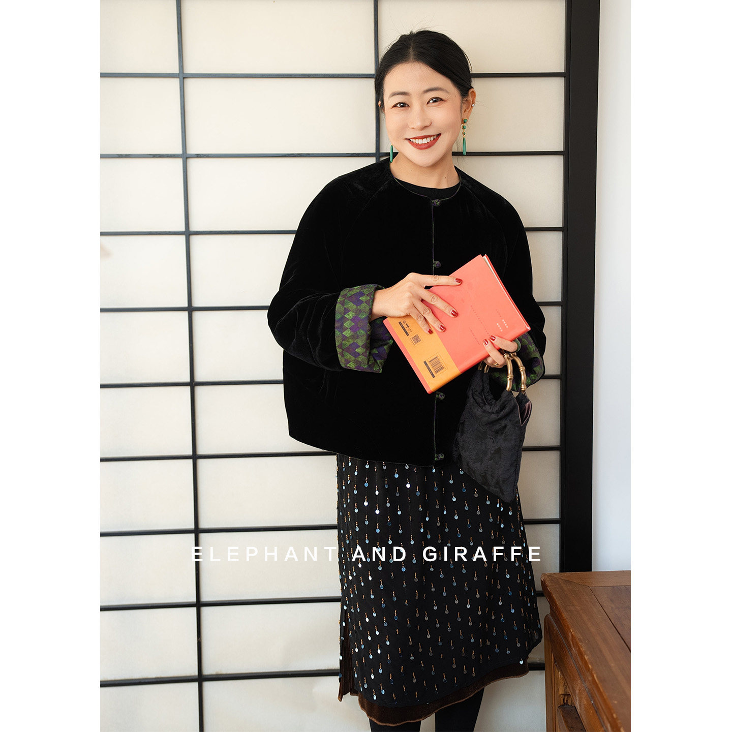 大象和长颈鹿 墨林花间 真丝丝绒两面穿新中式棉衣 温润 601125