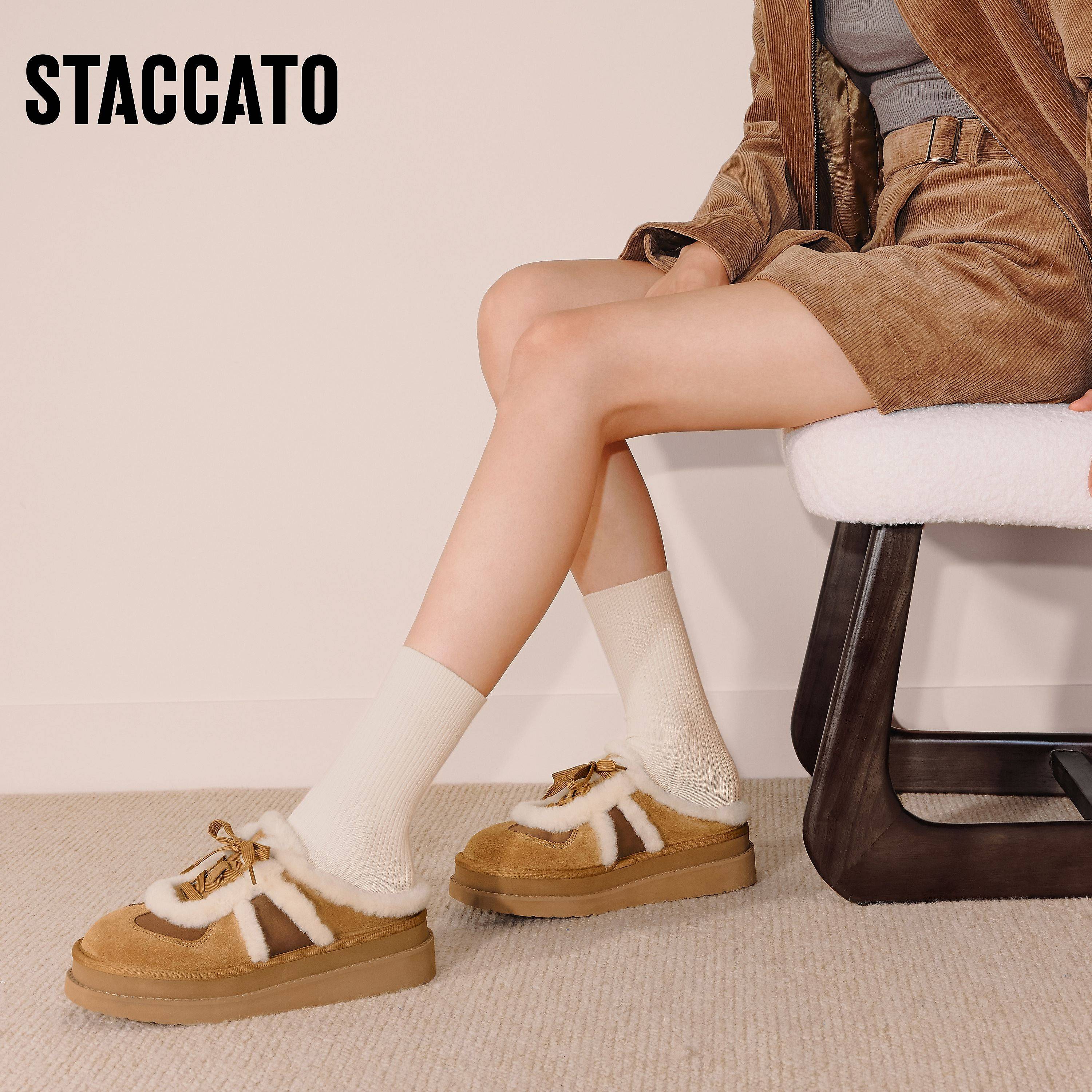 思加图冬季新款复古毛毛鞋加绒保暖厚底勃肯鞋半拖女EIY10DH5,淘宝优惠券,粉丝福利购,淘宝优惠卷