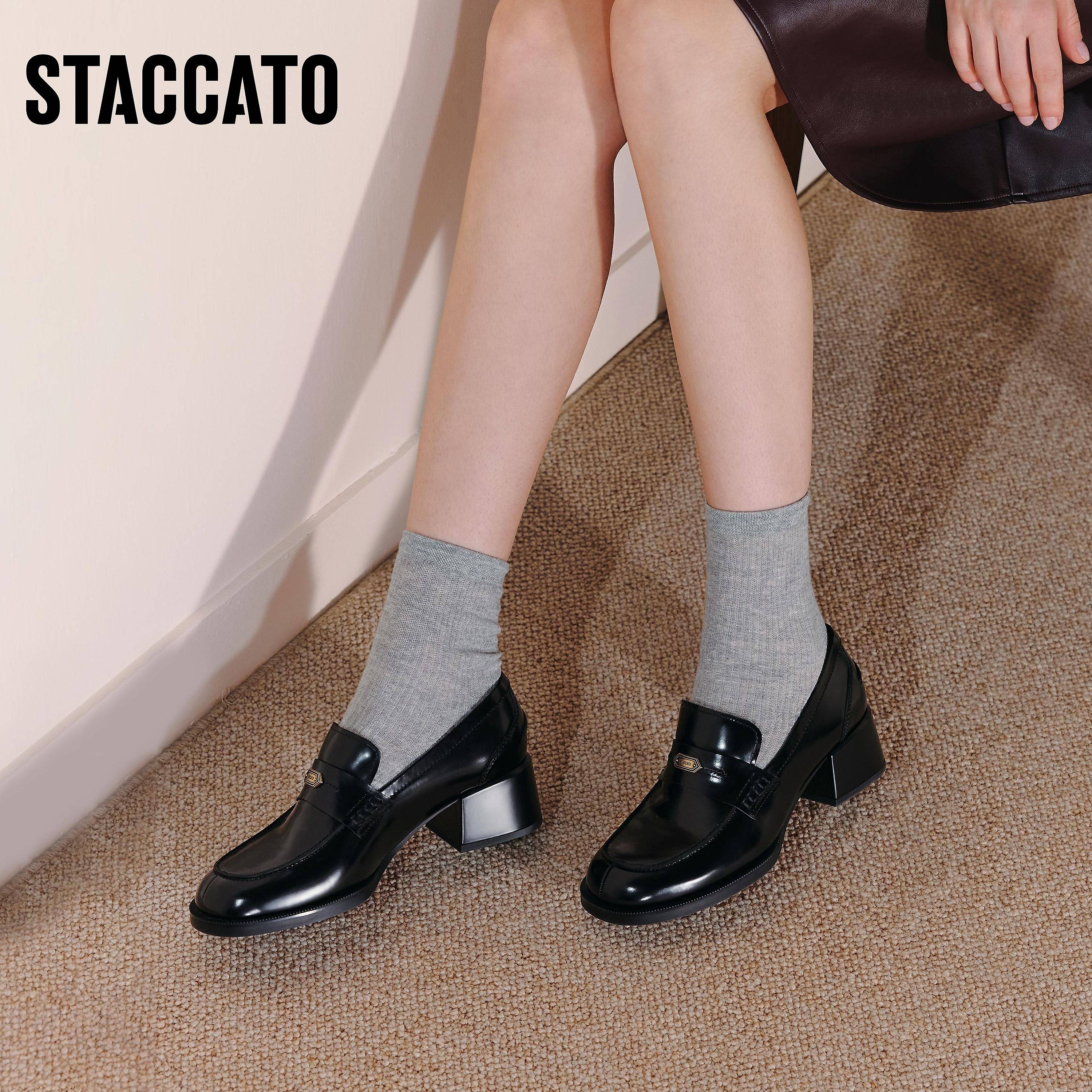 思加图新款英伦风乐福鞋粗跟增高黑色小皮鞋单鞋女鞋鞋子EGY02CA5,淘宝优惠券,粉丝福利购,淘宝优惠卷