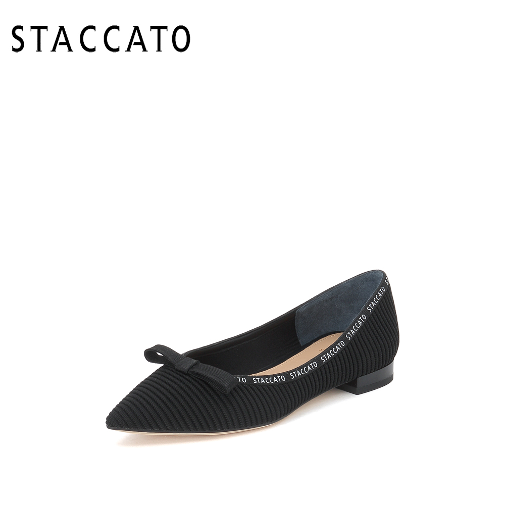 staccato旗舰店思加图秋季新款小香风浅口蝴蝶结平底鞋气质女单鞋9WW02CQ00