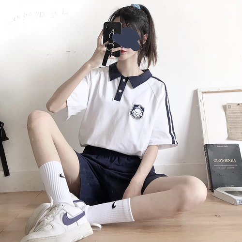 Спортивный костюм, хлопковая японская школьная юбка, шорты для школьников, комплект, для бега, короткий рукав