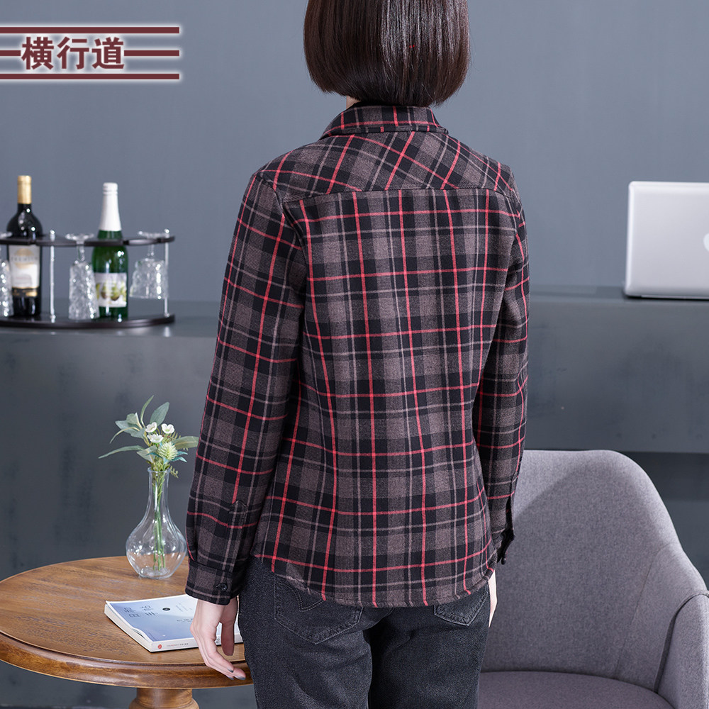 2025冬季新款加绒加厚保暖衬衫外套女装妈妈长袖大码宽松格子衬衣 - 图1