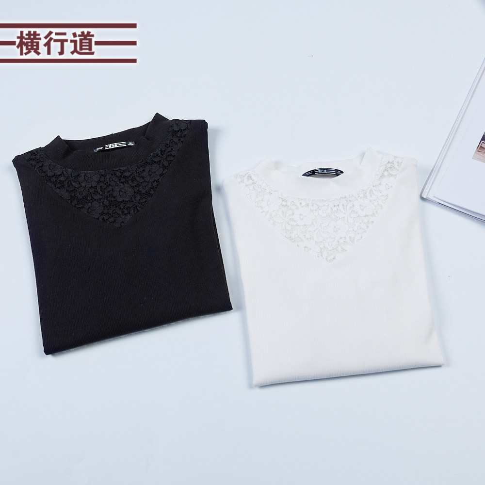 2022春装新款v领黑色长袖打底衫 横行道T恤