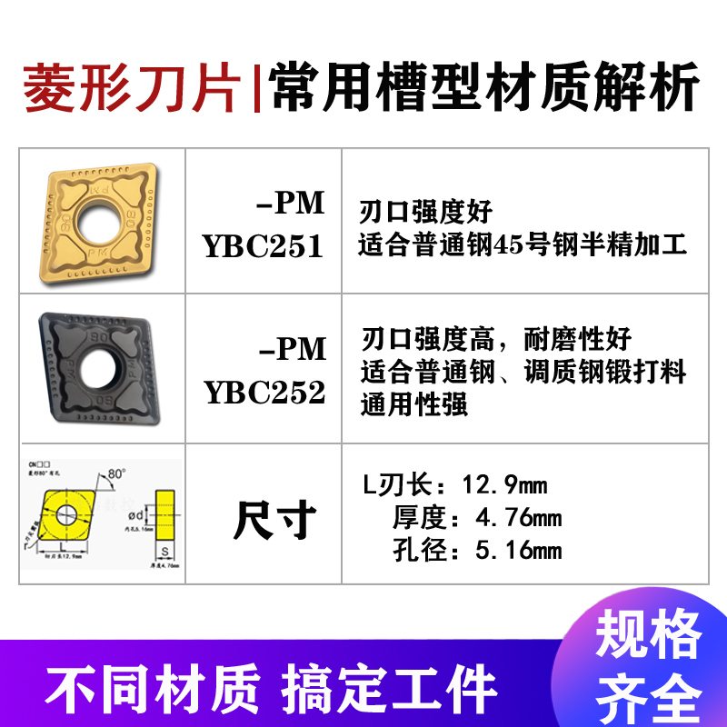 钢件加工数控刀片CNMG120408-PM YBC252黑色菱形钢件锻打钢车刀片 - 图1