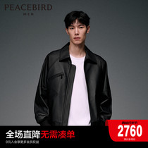 (genuine leather fur coat) Taiping bird mens clothing multi-pocket leather coat loose sheep leather jacket jacket B2BDD4F03