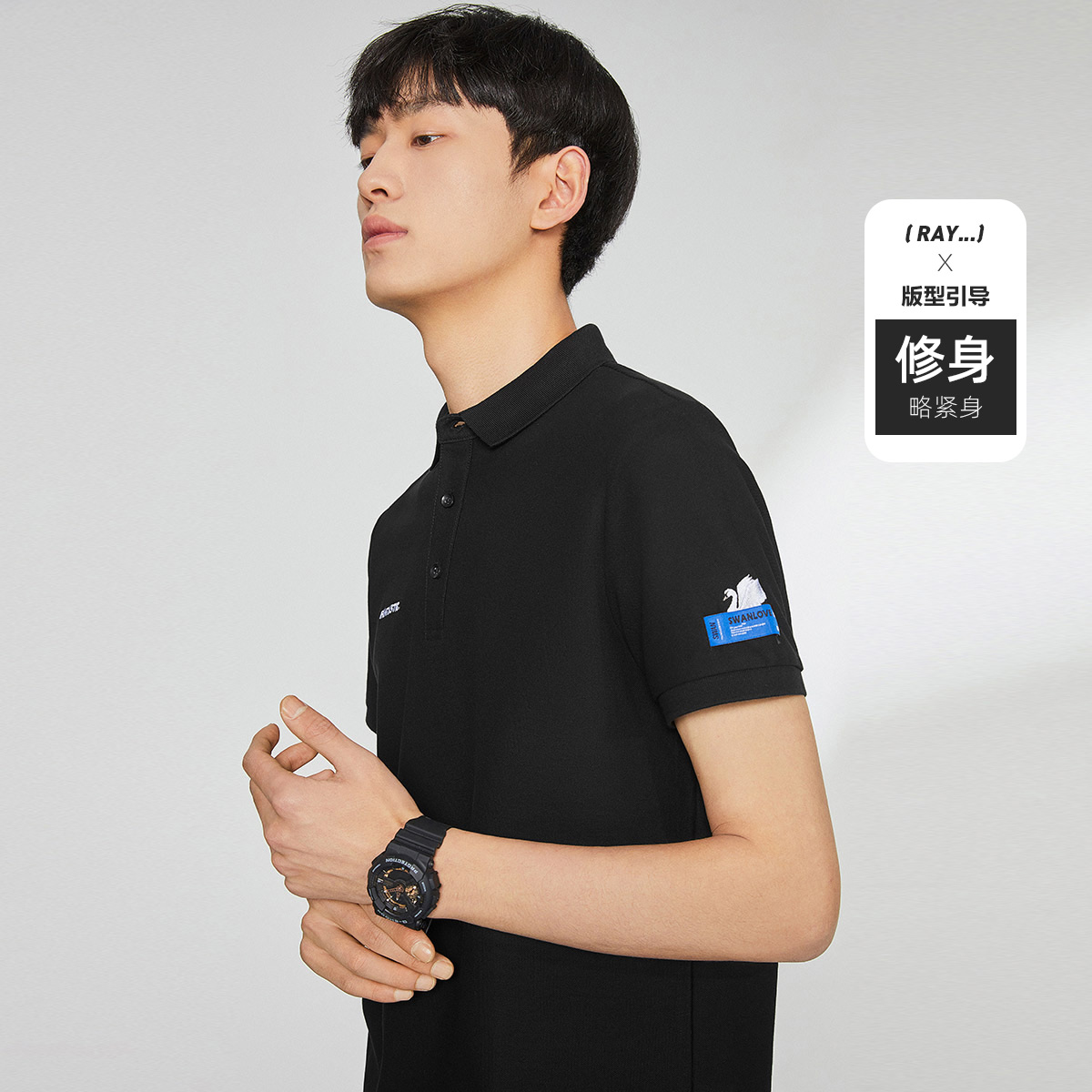 太平鸟男装旗舰店太平鸟男装 夏季新款男士时尚商务休闲天鹅刺绣短袖POLO衫潮0