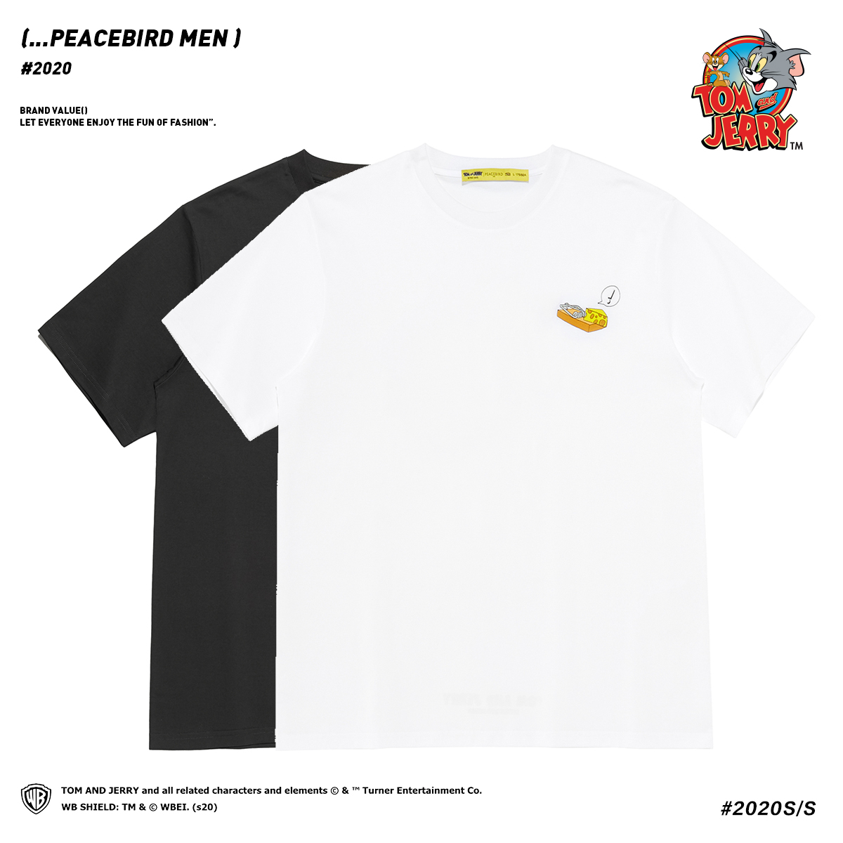 太平鸟男装旗舰店太平鸟男装 猫和老鼠系列圆领短袖t恤卡通动漫印花体恤宽松上衣潮3