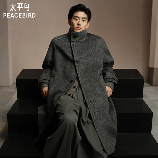 Peacebird men's wool coat winter long double-sided wool coat