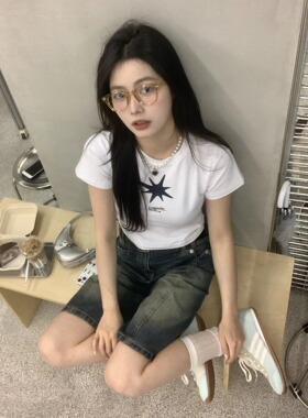短袖T恤上衣美式纯棉短款露脐夏