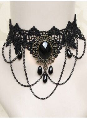 【蛇年精品】精美哥特项链时尚哥特风蕾丝黑曜石项链洛丽塔颈链