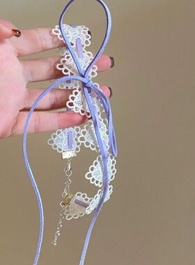 甜甜少女 超仙甜美蕾丝丝带蝴蝶结锁骨链紫色蓝色choker项链