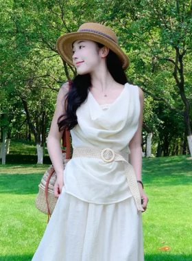 度假风白色腰带女编织波西米亚连衣裙配饰高级感旅游小众装饰腰饰