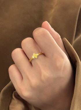碎冰冰四芒星戒指金色麦穗设计女款简约时尚精致百搭气质开口戒指