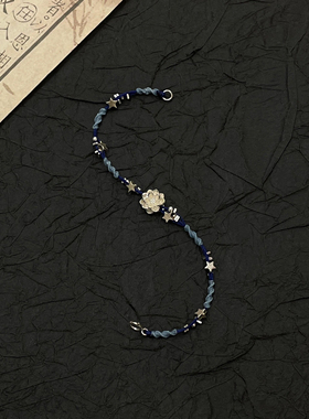 克莱因蓝小莲花手绳手工编织小莲花手链女小众设计轻奢高级感手绳