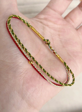 春日转运珠手绳手工编织八股红绿撞色手链春日简约百搭时尚手绳