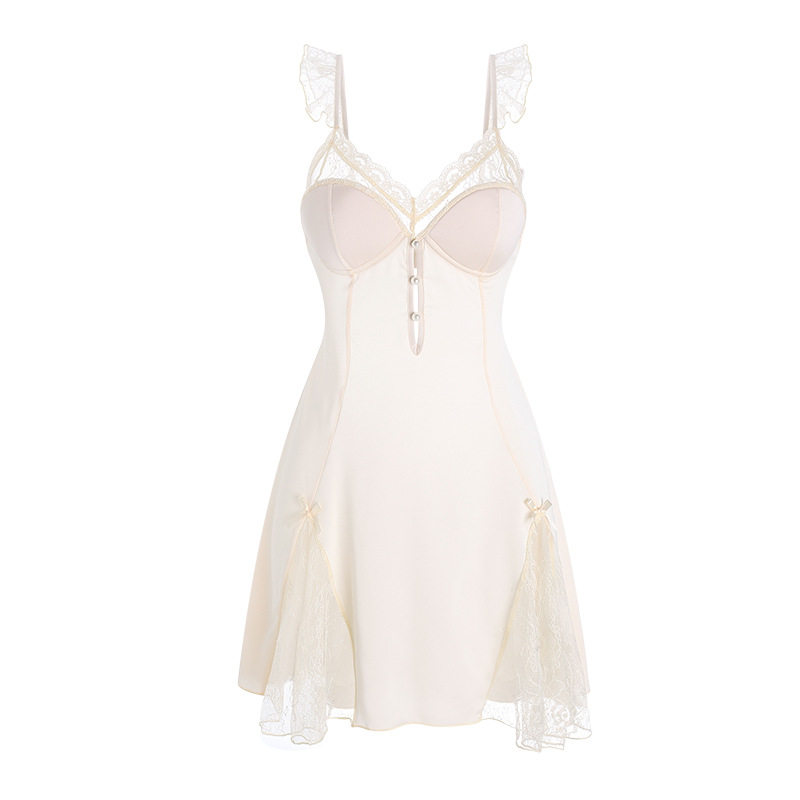 级感魅惑夏季新款缎面拼接蕾丝性感深V胸垫大码睡裙舒适家居套装,淘宝优惠券,粉丝福利购,淘宝优惠卷