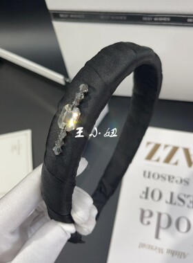 韩版高级感缎面手逢水晶发箍黑色美拉德增高颅顶头箍气质百搭发卡