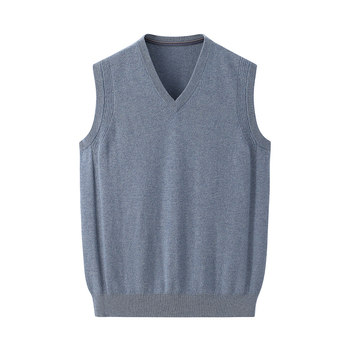 ເສື້ອຢືດ cashmere ຜູ້ຊາຍ V-neck pullover vest Ordos ດູໃບໄມ້ລົ່ນແລະລະດູຫນາວ sweater ພໍ່ອາຍຸກາງຄົນໃສ່ເສື້ອກັນຫນາວຜູ້ຊາຍຜູ້ສູງອາຍຸ