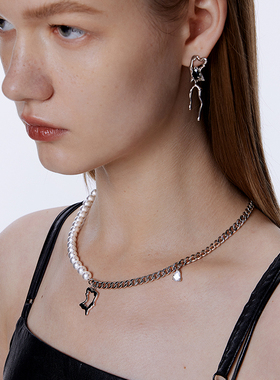 铂金锆石项链女珍珠锁骨链