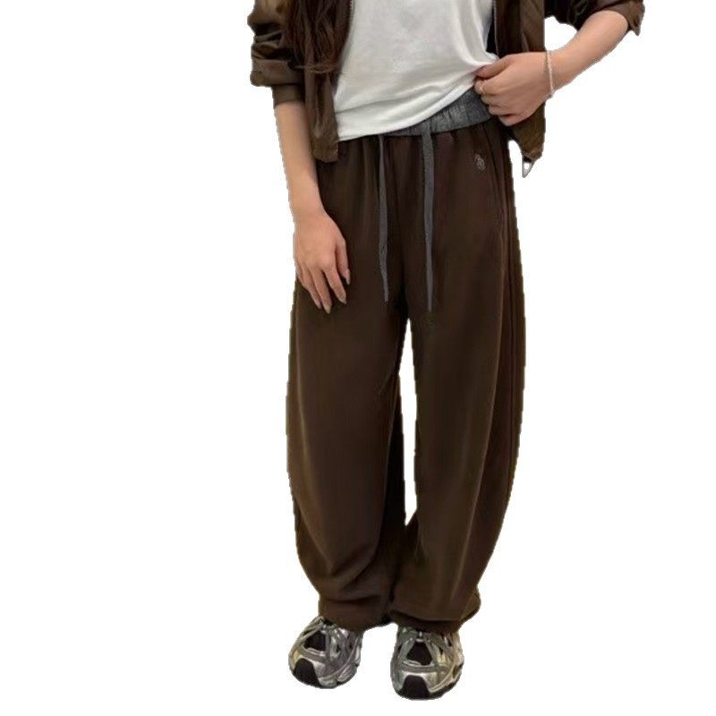 韩系小马刺绣拼色两穿束脚阔腿裤女冬季加绒宽松百搭镰刀休闲裤子,淘宝优惠券,粉丝福利购,淘宝优惠卷