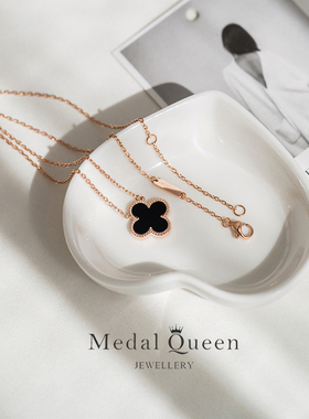 玫瑰金18k玛瑙四叶草项链女吊坠