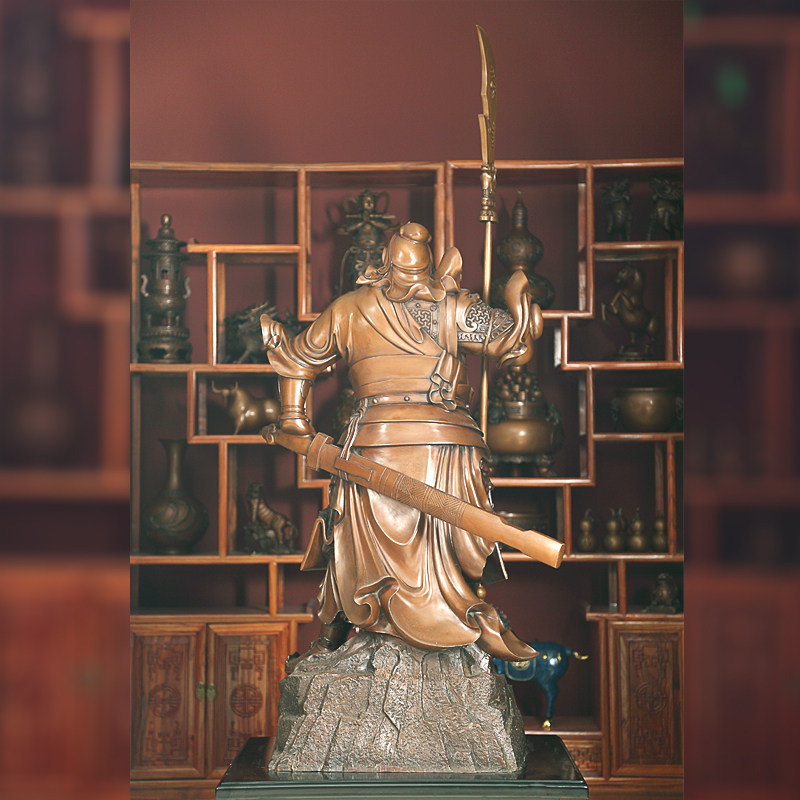 纯手工失蜡门厅紫铜关公摆件武财神佛像关羽立像家居招财装饰摆件_虎窝淘