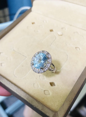 925银镶嵌天然蓝托帕石12X10MM戒指活动圈口可调节送礼首选保真