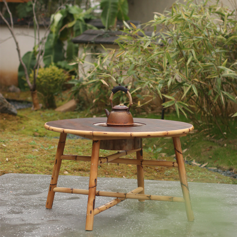 围炉煮茶桌竹子桌椅组合炭炉一体桌多功能烧烤桌新中式火塘桌竹椅,淘宝优惠券,粉丝福利购,淘宝优惠卷