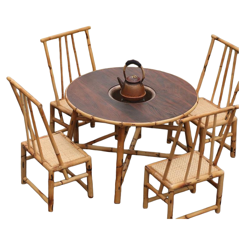 围炉煮茶桌竹子桌椅组合炭炉一体桌多功能烧烤桌新中式火塘桌竹椅,淘宝优惠券,粉丝福利购,淘宝优惠卷