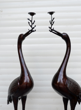 纯铜摆件仙鹤烛台工艺品