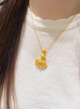 越南沙金好运锦鲤吊坠女古法工艺