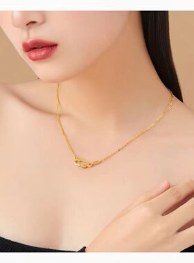 回形针项链越南沙金别针一体链女