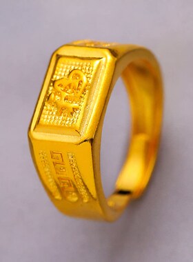 电商款黄铜镀金回纹福财發男士戒