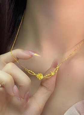 黄金色花丝玫瑰物语蝴蝶项链温柔