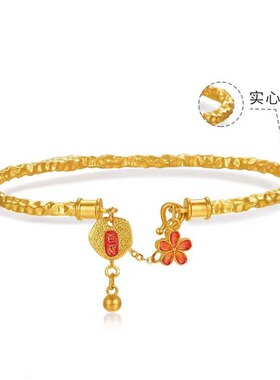 黄金色锤纹纳福手镯中式国潮风古