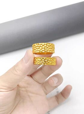 手工锤纹戒指男女款古法黄金色仿