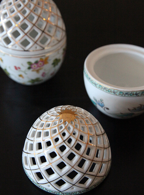 陶瓷描金镂空首饰香薰收纳多用盒