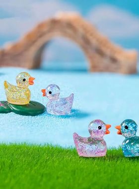 新款可爱夜光细闪小鸭子玩具微景观桌面发光摆件迷你仿真动物模型