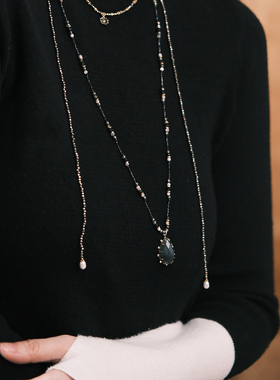 原创设计宫廷复古拉长石虎眼石可调节项链虎眼石毛衣链编织高级感