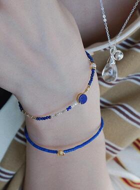 新中式青金石S925银细叠戴显白手链高级感设计轻奢手链手串