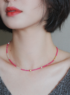 春夏系列火龙果色项链设计感时尚饰品气质锁骨链小众