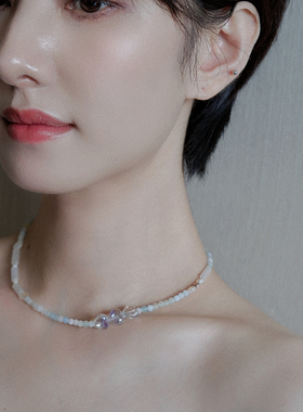 夏日清新蓝色小彩珠雏菊冰凉感项链温柔