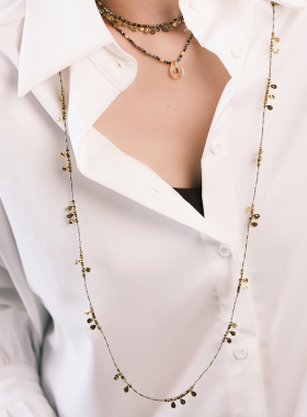 法式复古高级感叠戴套组项链天然石吊坠轻奢百搭欧美毛衣链