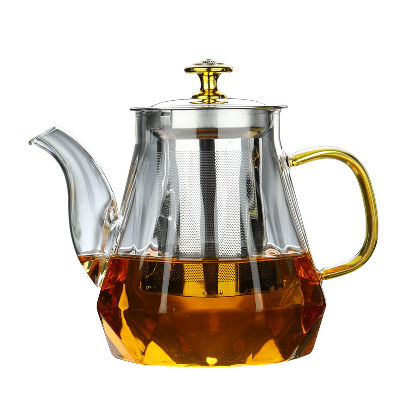 玻璃茶壶茶具不锈钢过滤高硼硅玻璃泡茶壶直身钢漏壶大容量钻石壶 - 图3