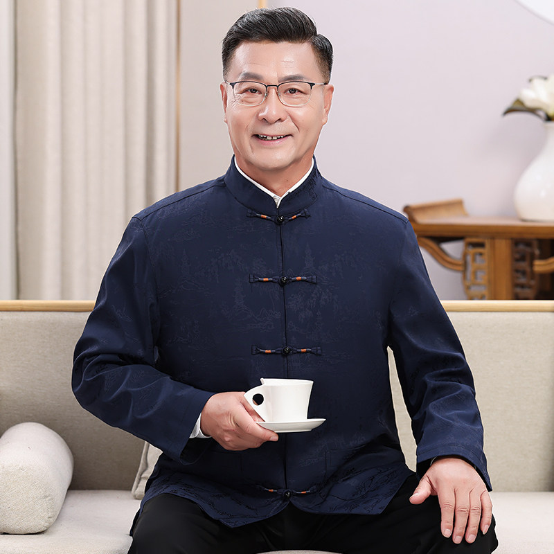 秋季新款中老年唐装男夹克套装60-70-80岁爷爷外套生日宴会爸爸装