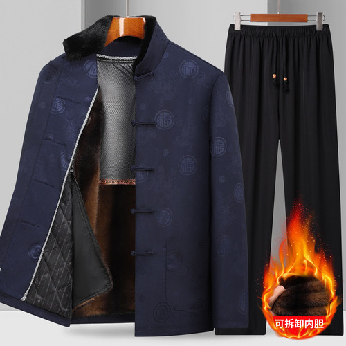 情侣唐装男可脱卸棉袄爷爷奶奶大寿加绒外套爸爸冬装老人生日衣服 - 图1